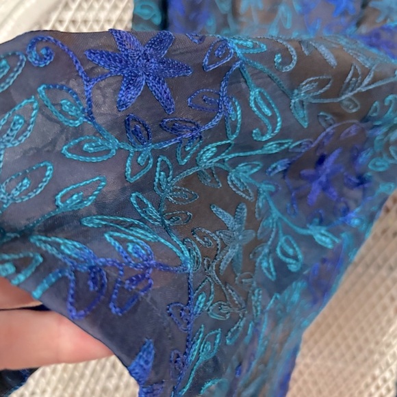 DRAPERS & DAMONS SILK TOP BLACK ROYAL BLUE & TEAL BROCADE WOMENS BLOUSE SZ L - Picture 5 of 9